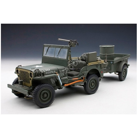 JEEP WILLYS AVEC REMORQUE ET ACCESSOIRES