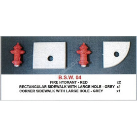 SET : EXTENSION CARRÉE X 1 GRIS AVEC TROTTOIR DE COIN X 1 GRIS ET BOUCHE D'INCENDIE X 2 ROUGE