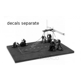 SET PIT STOP DE 6 FIGURINES AVEC DECALS ET PLINTHE BLANC