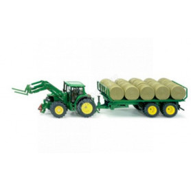 JOHN DEERE 6820 AVEC PRESSE ET REMORQUE A BALLES RONDES