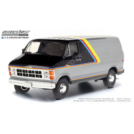 DODGE RAM B250 VAN 1980 ARGENT/NOIR AVEC BANDES JAUNES/ROUGES/BLEUES (EPUISE)