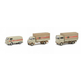 SET 3 CAMIONS "STUCKGUT" (MERCEDES-BENZ LP608/HANOMAG F55/VOLKSWAGEN T2) (MHI) (EPUISE)