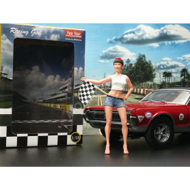 FIGURINE RACING GIRL AVEC DRAPEAU A DAMIER