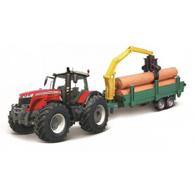 MASSEY FERGUSON 8740S AVEC REMORQUE A BOIS - TRACTEUR A FRICTION