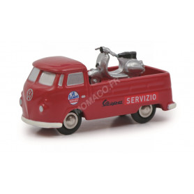 VOLKSWAGEN T1 PICK-UP "VESPA SERVICE" ROUGE AVEC VESPA ARGENT (EPUISE)