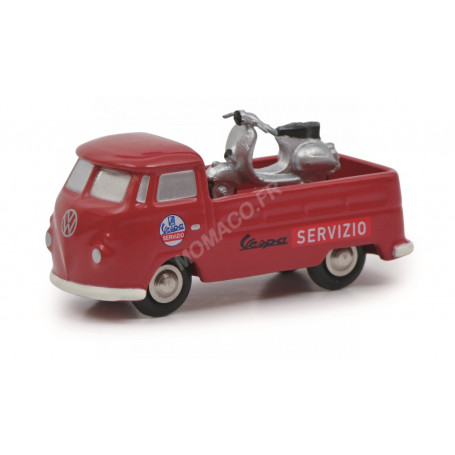 VOLKSWAGEN T1 PICK-UP "VESPA SERVICE" ROUGE AVEC VESPA ARGENT (EPUISE)