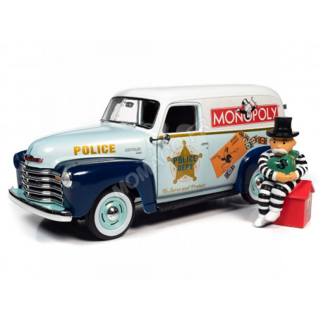 CHEVROLET VAN 1948 "MONOPOLY - POLICE" AVEC FIGURINE Mr MONOPOLY PRISONNIER