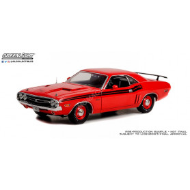 DODGE CHALLENGER R/T 1971 ROUGE AVEC BANDES NOIRES