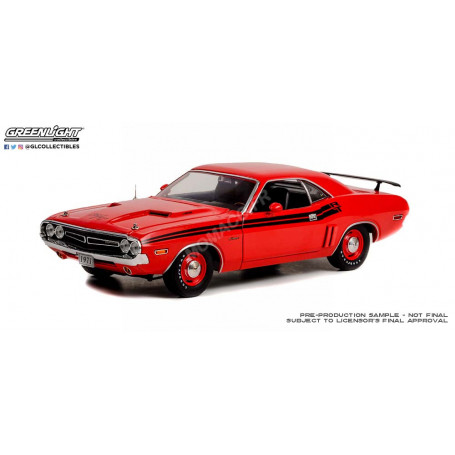DODGE CHALLENGER R/T 1971 ROUGE AVEC BANDES NOIRES
