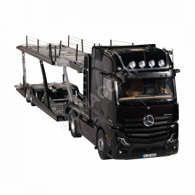 SET : MERCEDES-BENZ ACTROS 4X2 NOIR AVEC ECLAIRAGE LED ET REMORQUE TRANSPORTEUR "LOHR"