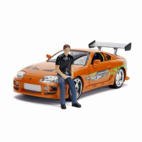 TOYOTA SUPRA 1995 "FAST AND FURIOUS" ORANGE AVEC FIGURINE BRIAN ET LUMIERES