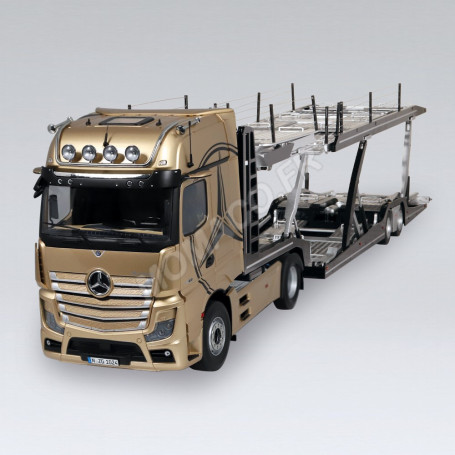 SET : MERCEDES-BENZ ACTROS 4X2 CHAMPAGNE AVEC LOGO ET ECLAIRAGE LED + REMORQUE PORTE-AUTO LOHR